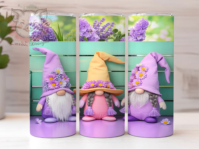 Purple Floral Gnome Tumbler, Floral Gnome Design, Cute Gnome Art, 20Oz Sublimation Wrap, Purple Flower Pattern, Whimsical Gnome Print, Tumbler Sublimation Sublimation Lara' s Designs 