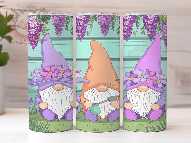 Purple Floral Gnome Tumbler, Floral Gnome Design, Cute Gnome Art, 20Oz Sublimation Wrap, Purple Flower Pattern, Whimsical Gnome Print, Tumbler Sublimation Sublimation Lara' s Designs 