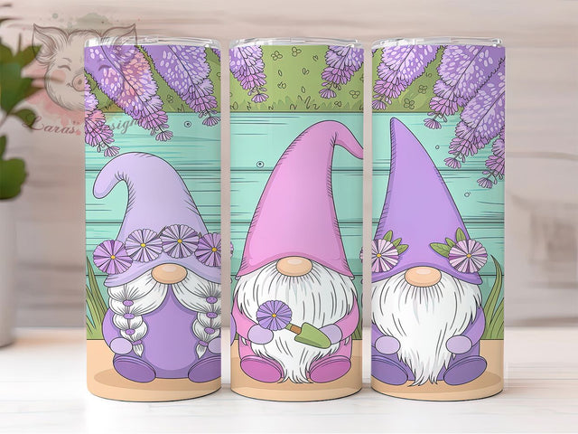 Purple Floral Gnome Tumbler, Floral Gnome Design, Cute Gnome Art, 20Oz Sublimation Wrap, Purple Flower Pattern, Whimsical Gnome Print, Tumbler Sublimation Sublimation Lara' s Designs 