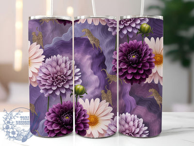 Purple Floral Leopard Tumbler, Leopard Print, Watercolor Flowers, Seamless Design, Chic Aesthetic, Bold Stylish Wrap, Feminine Rustic Charm, 20Oz Tumbler, Sublimation Sublimation ToriDesigns 