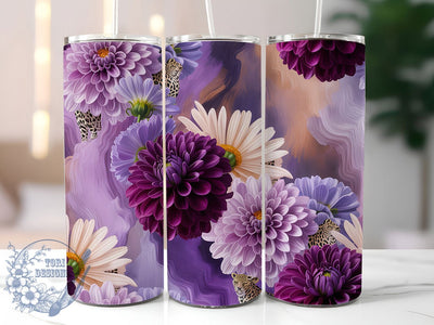 Purple Floral Leopard Tumbler, Leopard Print, Watercolor Flowers, Seamless Design, Chic Aesthetic, Bold Stylish Wrap, Feminine Rustic Charm, 20Oz Tumbler, Sublimation Sublimation ToriDesigns 