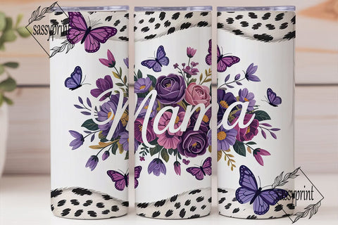 Purple Floral Mama 20oz Tumbler Wrap Sublimation sassyprint 