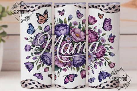 Purple Floral Mama 20oz Tumbler Wrap Sublimation sassyprint 