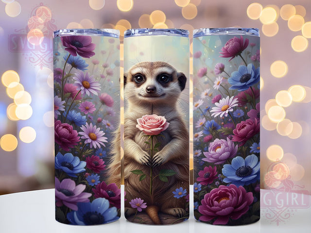 Purple Floral Meerkat Tumbler, Purple Floral Art, Cute Animal Graphic, Exotic Wildlife Pattern, Adorable Meerkat Illustration, 20oz Tumbler, Sublimation Design Sublimation SvggirlplusArt 