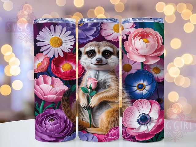 Purple Floral Meerkat Tumbler, Purple Floral Art, Cute Animal Graphic, Exotic Wildlife Pattern, Adorable Meerkat Illustration, 20oz Tumbler, Sublimation Design Sublimation SvggirlplusArt 