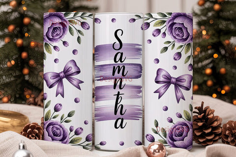 Purple Floral Personalized Tumbler Wrap Sublimation DesignSVG 