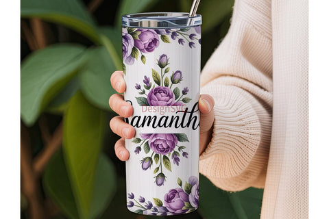 Purple Floral Personalized Tumbler Wrap Sublimation DesignSVG 