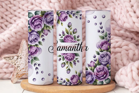 Purple Floral Personalized Tumbler Wrap Sublimation DesignSVG 