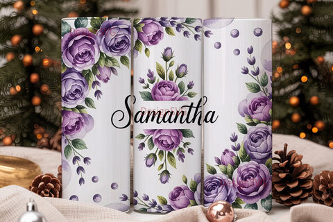 Purple Floral Personalized Tumbler Wrap Sublimation DesignSVG 