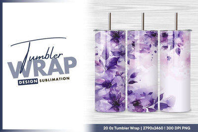 Purple floral watercolor background template tumbler png Sublimation Regulrcrative 