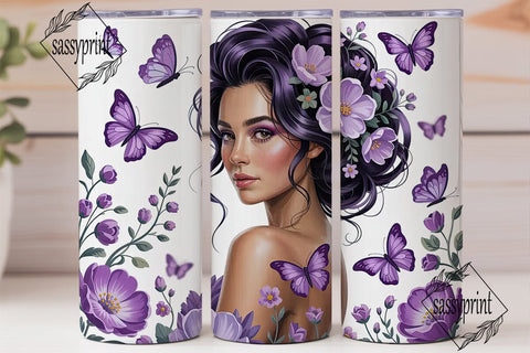 Purple Floral Woman 20oz Tumbler Sublimation sassyprint 