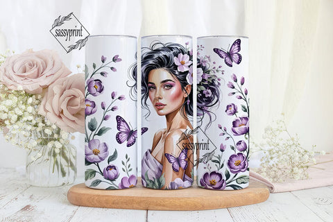 Purple Floral Woman 20oz Tumbler Sublimation sassyprint 