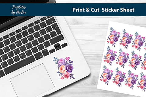 Purple Flower Print and Cut Sticker Sheet SVG Templates by Pauline 
