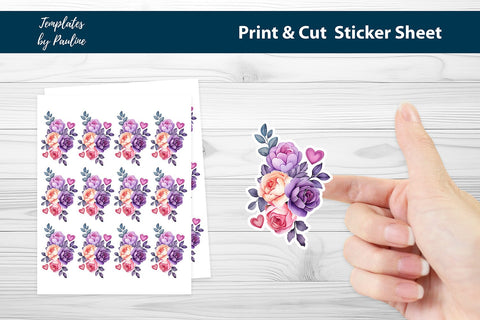 Purple Flower Print and Cut Sticker Sheet SVG Templates by Pauline 