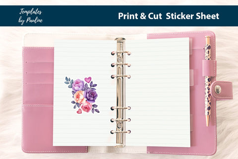 Purple Flower Print and Cut Sticker Sheet SVG Templates by Pauline 