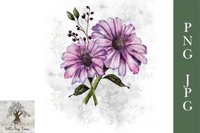 Purple flower watercolor Digital Download JPG and PNG Sublimation Willow Paige Farms 