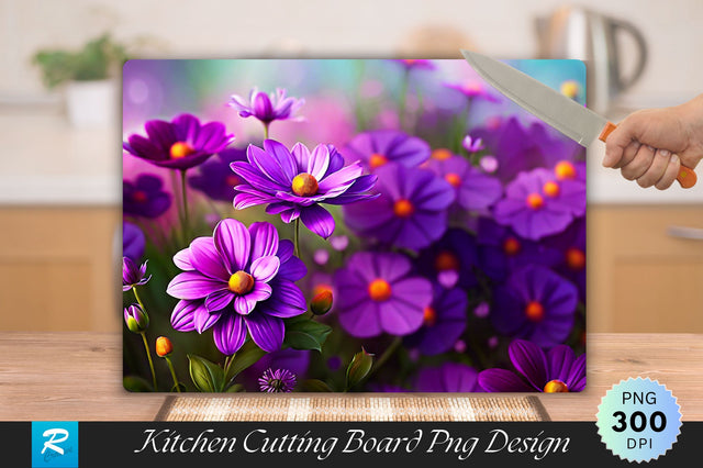 Purple Flowers Cutting Board Sublimation Regulrcrative 