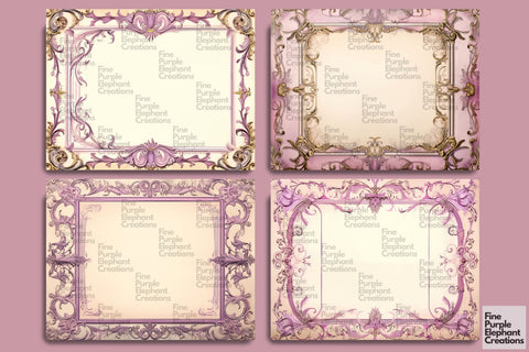 Purple Frame Paper Junk Journal Pages Digital Pattern Fine Purple Elephant Creations 