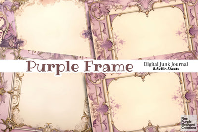 Purple Frame Paper Junk Journal Pages Digital Pattern Fine Purple Elephant Creations 