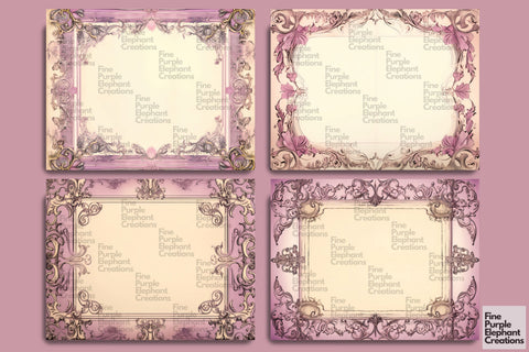 Purple Frame Paper Junk Journal Pages Digital Pattern Fine Purple Elephant Creations 