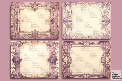 Purple Frame Paper Junk Journal Pages Digital Pattern Fine Purple Elephant Creations 
