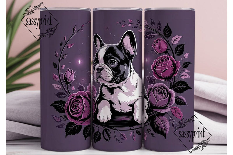 Purple Frenchie Floral 20oz Tumbler Sublimation sassyprint 