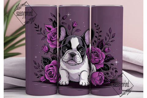 Purple Frenchie Floral 20oz Tumbler Sublimation sassyprint 