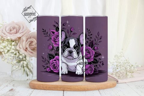 Purple Frenchie Floral 20oz Tumbler Sublimation sassyprint 