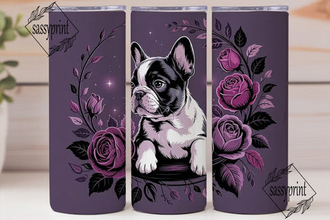 Purple Frenchie Floral 20oz Tumbler Sublimation sassyprint 