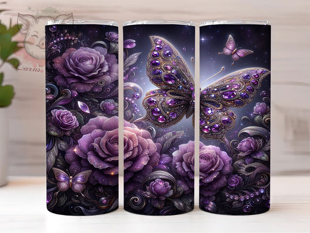 Purple Gem Bling Butterfly Tumbler, Purple Gem Tumbler, Sparkle Butterfly Wrap, Jeweled Floral Wrap, Vibrant Butterfly Wrap, Sublimation Design, Trendy Gift Idea Sublimation Lara' s Designs 