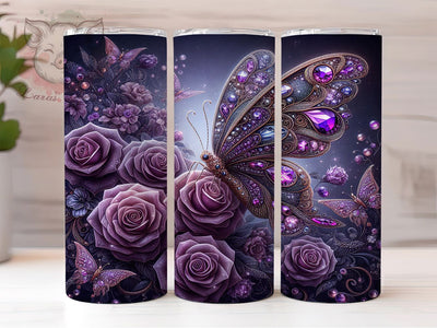 Purple Gem Bling Butterfly Tumbler, Purple Gem Tumbler, Sparkle Butterfly Wrap, Jeweled Floral Wrap, Vibrant Butterfly Wrap, Sublimation Design, Trendy Gift Idea Sublimation Lara' s Designs 