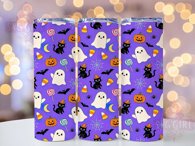 Purple Ghost Cat 20oz Tumbler Wrap, Purple Theme, Ghost Motif, Cat Design, Spooky Cute, Whimsical Charm, Skinny Tumbler, Sublimation PNG Sublimation SvggirlplusArt 
