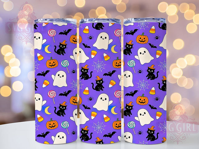 Purple Ghost Cat 20oz Tumbler Wrap, Purple Theme, Ghost Motif, Cat Design, Spooky Cute, Whimsical Charm, Skinny Tumbler, Sublimation PNG Sublimation SvggirlplusArt 