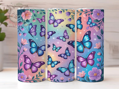 Purple Glitter Blue Butterfly 20oz Tumbler, Purple Glitter Cup Wrap, Butterfly Floral Design, Sublimation Tumbler Wrap, 20Oz Tumbler Design, Sparkling Floral Cup, Elegant Butterfly Glitter Wrap Sublimation Lara' s Designs 