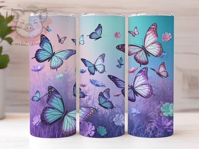 Purple Glitter Blue Butterfly 20oz Tumbler, Purple Glitter Cup Wrap, Butterfly Floral Design, Sublimation Tumbler Wrap, 20Oz Tumbler Design, Sparkling Floral Cup, Elegant Butterfly Glitter Wrap Sublimation Lara' s Designs 