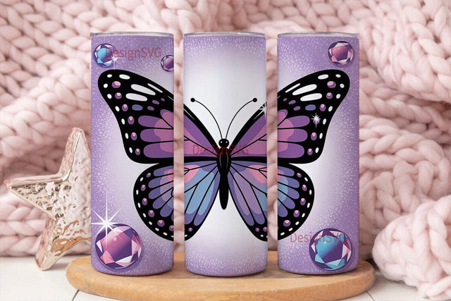 Purple Glitter Butterfly 20oz Tumbler Sublimation DesignSVG 