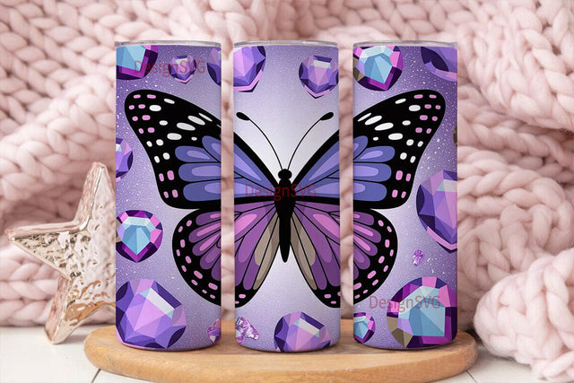 Purple Glitter Butterfly 20oz Tumbler Sublimation DesignSVG 