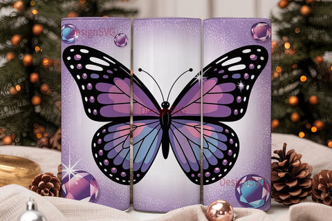 Purple Glitter Butterfly 20oz Tumbler Sublimation DesignSVG 