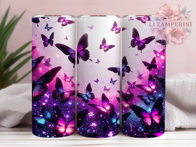 Purple Glitter Butterfly Ombre Tumbler Wrap, Sparkly Butterfly Cup, Shimmer Purple Tumbler, Butterfly Ombre Glitter, Elegant Butterfly Design, Glittery Insect Tumbler Sublimation Li Zamperini 