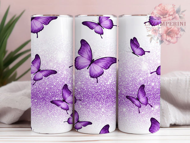 Purple Glitter Butterfly Ombre Tumbler Wrap, Sparkly Butterfly Cup, Shimmer Purple Tumbler, Butterfly Ombre Glitter, Elegant Butterfly Design, Glittery Insect Tumbler Sublimation Li Zamperini 