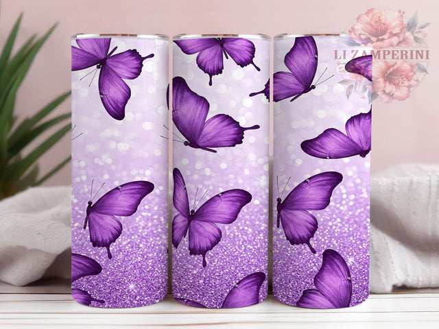 Purple Glitter Butterfly Ombre Tumbler Wrap, Sparkly Butterfly Cup, Shimmer Purple Tumbler, Butterfly Ombre Glitter, Elegant Butterfly Design, Glittery Insect Tumbler Sublimation Li Zamperini 