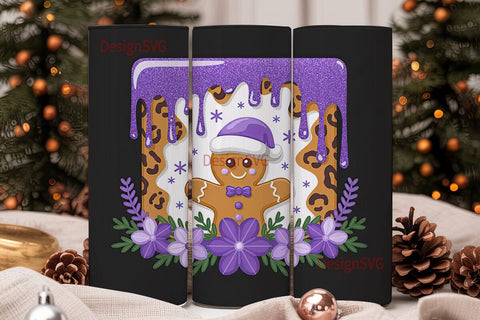 Purple Glitter Gingerbread Tumbler Wrap Sublimation DesignSVG 