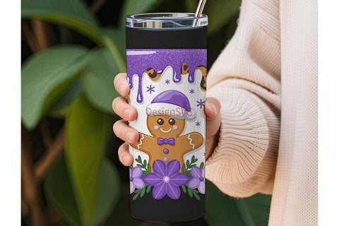 Purple Glitter Gingerbread Tumbler Wrap Sublimation DesignSVG 