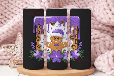 Purple Glitter Gingerbread Tumbler Wrap Sublimation DesignSVG 