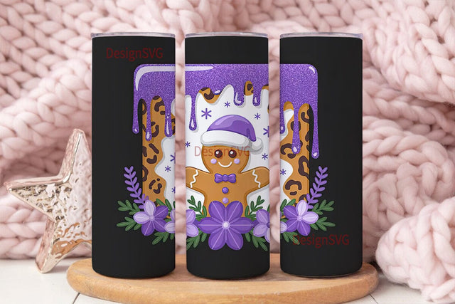 Purple Glitter Gingerbread Tumbler Wrap Sublimation DesignSVG 