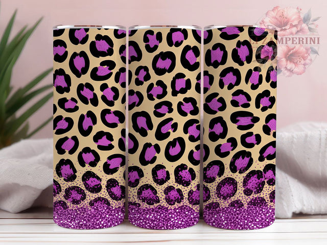 Purple Glitter Leopard Print Tumbler, Leopard Print Sublimation Design, Sparkling Leopard Art, 20oz Glitter Tumbler, Whimsical Leopard Mug, Shiny Purple Cup, Stylish Leopard Wrap Sublimation Li Zamperini 