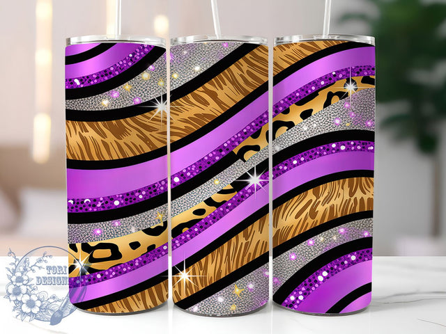 Purple Glitter Leopard Print Tumbler, Sparkly Leopard Print, 20Oz Sublimation, Glam Animal Print Design, Purple Glitter Tumbler, Leopard Pattern Printable, Glitter Animal Wrap Sublimation ToriDesigns 