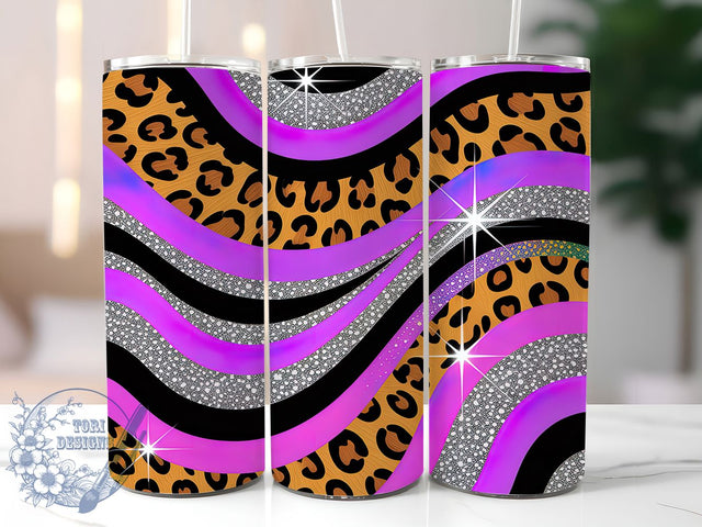 Purple Glitter Leopard Print Tumbler, Sparkly Leopard Print, 20Oz Sublimation, Glam Animal Print Design, Purple Glitter Tumbler, Leopard Pattern Printable, Glitter Animal Wrap Sublimation ToriDesigns 