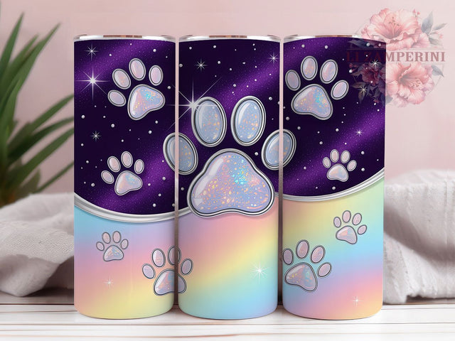 Purple Glitter Paw Tumbler, Purple Glitter, Pet Lovers, Sublimation Art, 20oz Tumbler, Bold Pattern, Stylish Design Sublimation Li Zamperini 