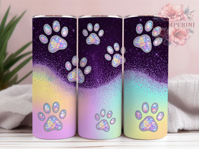 Purple Glitter Paw Tumbler, Purple Glitter, Pet Lovers, Sublimation Art, 20oz Tumbler, Bold Pattern, Stylish Design Sublimation Li Zamperini 